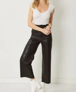 She She Boutique Faux Leather Wide Leg Trouser - Black
