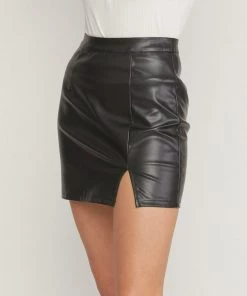 She She Boutique High Waisted Faux Leather Skirt - Ecru OR Black CLOTHING