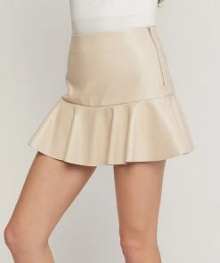 She She Boutique CLOTHING Faux Leather Tiered Skirt - Sand OR Black