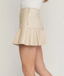 She She Boutique CLOTHING Faux Leather Tiered Skirt - Sand OR Black