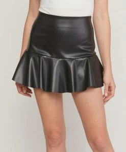 She She Boutique CLOTHING Faux Leather Tiered Skirt - Sand OR Black