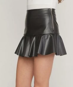 She She Boutique CLOTHING Faux Leather Tiered Skirt - Sand OR Black