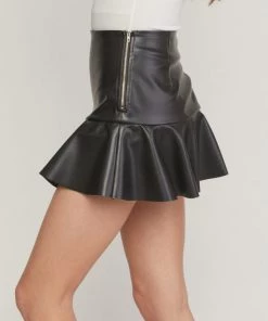 She She Boutique CLOTHING Faux Leather Tiered Skirt - Sand OR Black