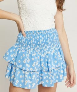 She She Boutique CLOTHING Floral Mini Skirt - Blue