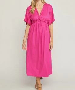 She She Boutique Half Sleeve Midi Dress - Black OR Fuchsia