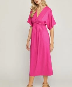 She She Boutique Half Sleeve Midi Dress - Black OR Fuchsia