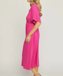 She She Boutique Half Sleeve Midi Dress - Black OR Fuchsia