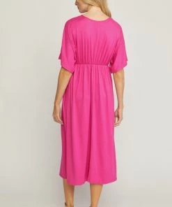 She She Boutique Half Sleeve Midi Dress - Black OR Fuchsia
