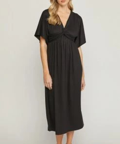 She She Boutique Half Sleeve Midi Dress - Black OR Fuchsia