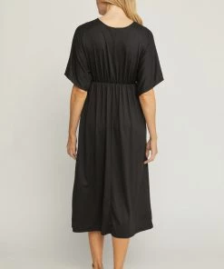 She She Boutique Half Sleeve Midi Dress - Black OR Fuchsia