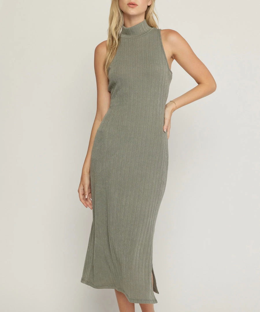 She She Boutique Ribbed Maxi Dress - Olive CLOTHING 3 She She Boutique Ribbed Maxi Dress - Olive CLOTHING