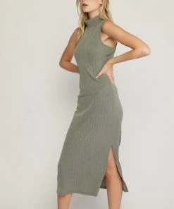 She She Boutique Ribbed Maxi Dress - Olive CLOTHING 7 She She Boutique Ribbed Maxi Dress - Olive CLOTHING