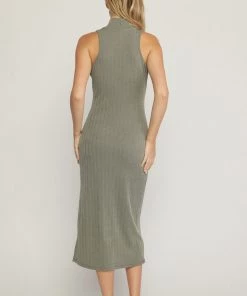 She She Boutique Ribbed Maxi Dress - Olive CLOTHING 9 She She Boutique Ribbed Maxi Dress - Olive CLOTHING