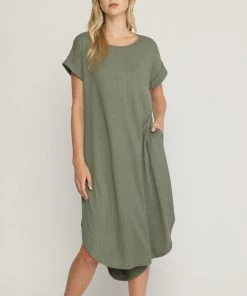 She She Boutique Textured Midi Dress - Olive OR Black