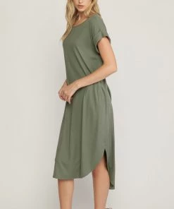 She She Boutique Textured Midi Dress - Olive OR Black
