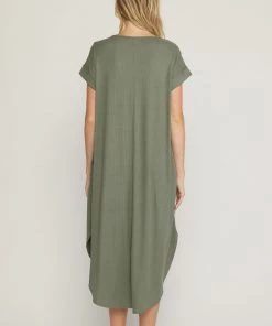 She She Boutique Textured Midi Dress - Olive OR Black