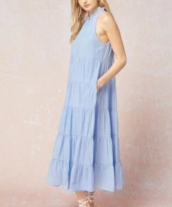She She Boutique CLOTHING Tiered Maxi Dress - Baby Blue