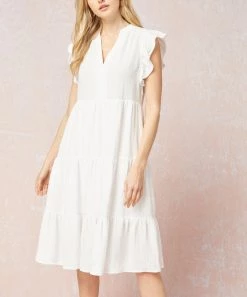 She She Boutique Tiered Midi Dress - Blue OR Off White CLOTHING
