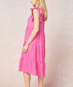 She She Boutique CLOTHING Tiered Midi Dress - Black OR Hot Pink
