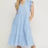 She She Boutique Tiered Midi Dress - Blue OR Off White CLOTHING