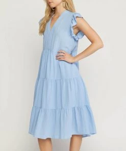 She She Boutique Tiered Midi Dress - Blue OR Off White CLOTHING