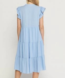 She She Boutique Tiered Midi Dress - Blue OR Off White CLOTHING