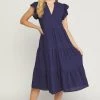 She She Boutique Tiered Midi Dress - Navy CLOTHING