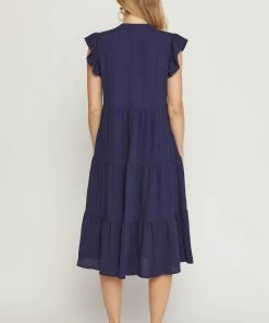 She She Boutique Tiered Midi Dress - Navy CLOTHING