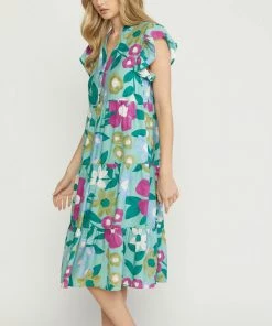 She She Boutique CLOTHING Floral Midi Dress - Off White OR Sage