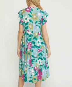 She She Boutique CLOTHING Floral Midi Dress - Off White OR Sage