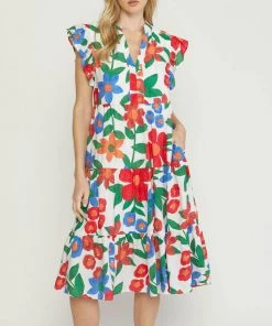 She She Boutique CLOTHING Floral Midi Dress - Off White OR Sage