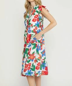She She Boutique CLOTHING Floral Midi Dress - Off White OR Sage