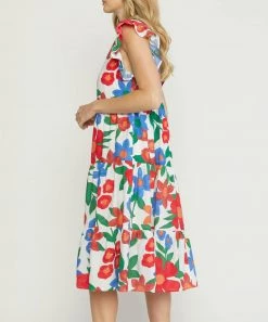 She She Boutique CLOTHING Floral Midi Dress - Off White OR Sage