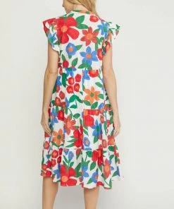 She She Boutique CLOTHING Floral Midi Dress - Off White OR Sage