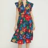 She She Boutique Floral Tiered Midi - Navy CLOTHING