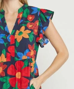 She She Boutique Floral Tiered Midi - Navy CLOTHING