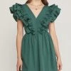 She She Boutique CLOTHING V-Neck Ruffle Dress - Hunter Green OR Chocolate