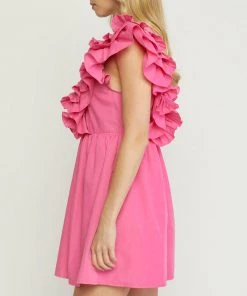 She She Boutique CLOTHING V-Neck Ruffle Dress - Pink