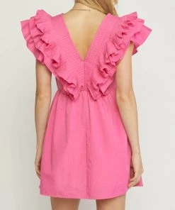 She She Boutique CLOTHING V-Neck Ruffle Dress - Pink