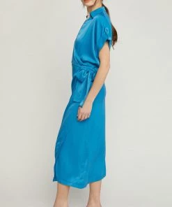 She She Boutique Satin Wrap Dress - Cobalt Blue CLOTHING