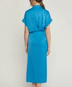 She She Boutique Satin Wrap Dress - Cobalt Blue CLOTHING