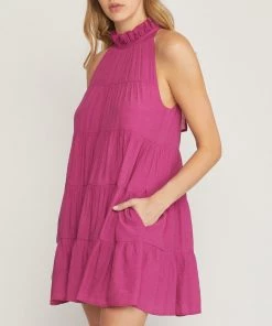 She She Boutique Sleeveless Mock Neck Dress - Hunter Green OR Orchid 11 She She Boutique Sleeveless Mock Neck Dress - Hunter Green OR Orchid