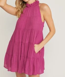 She She Boutique Sleeveless Mock Neck Dress - Hunter Green OR Orchid