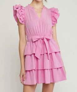She She Boutique CLOTHING Ruffle Dress - Pink