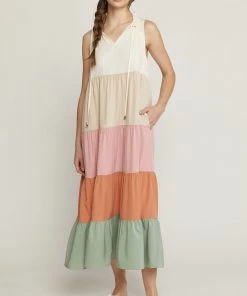 She She Boutique CLOTHING Colorblock Maxi Dress - Cream Combo