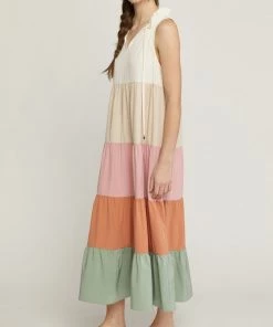 She She Boutique CLOTHING Colorblock Maxi Dress - Cream Combo