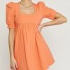 She She Boutique Puff Sleeve Dress - Orange