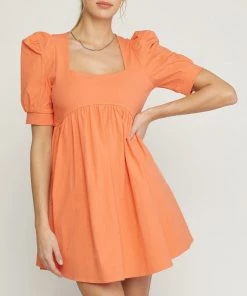She She Boutique Puff Sleeve Dress - Orange