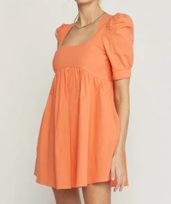 She She Boutique Puff Sleeve Dress - Orange