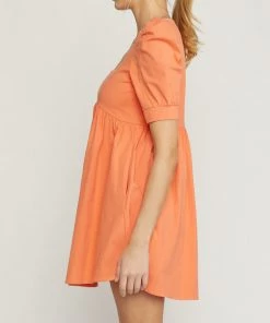 She She Boutique Puff Sleeve Dress - Orange